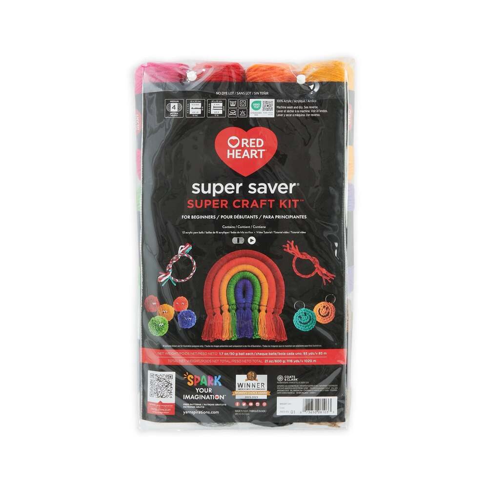 Red Heart Super Saver Super Craft Kit for Beginners, 12 Acrylic Yarn Balls, 21 o
